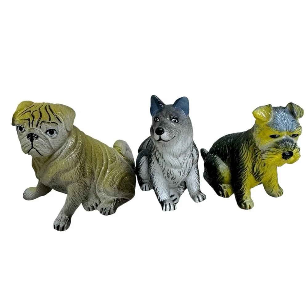 Vtg 1988 NEW-RAY‎ Dog Novelty Collectible Rubber Figurines Misc Breeds Lot Of 16